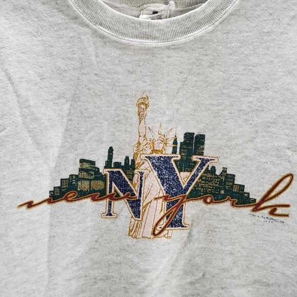 VINTAGE 90s New York City Men Sweater XL Gray Statue Of Liberty Long Sleeve READ - Picture 2 of 9
